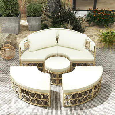 Outdoor Patio Round Daybed with Retractable Canopy and Soft Cushions-White