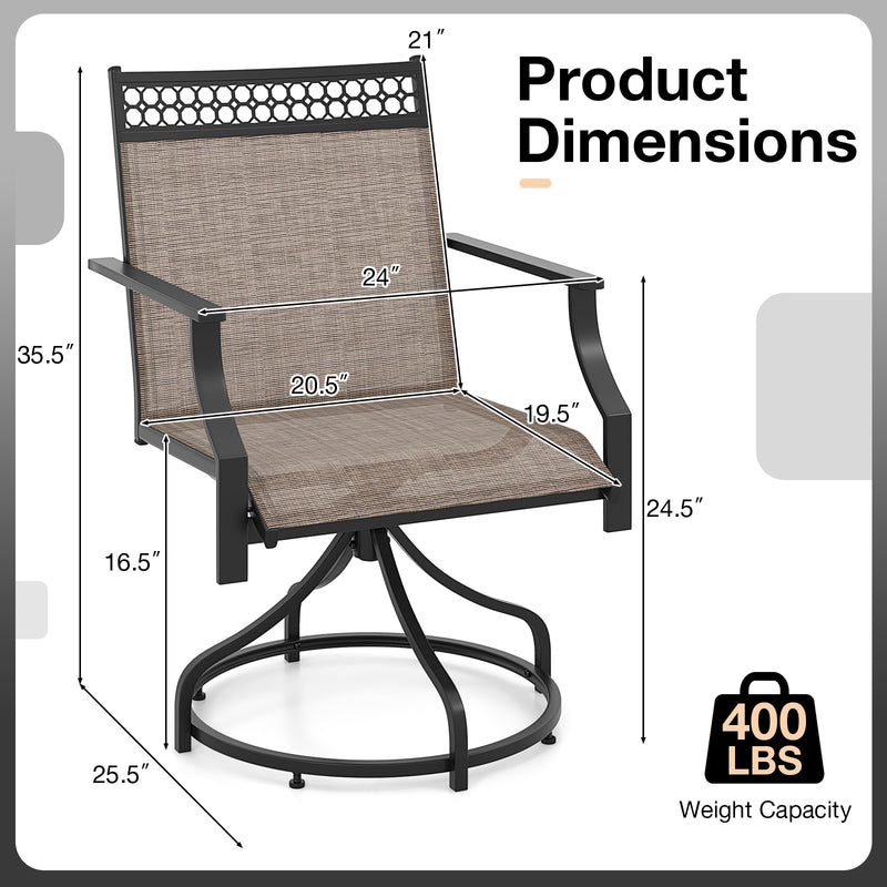 Patio Swivel Dining Chairs Set of 2 with Heavy-duty Metal Frame and Armrests-Brown