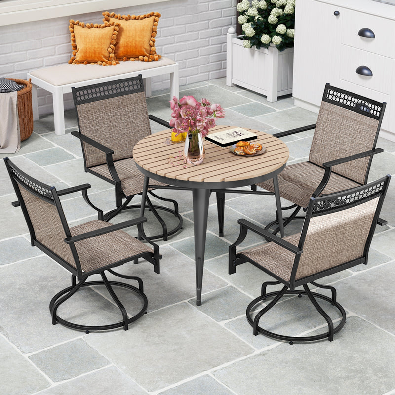 Patio Swivel Dining Chairs Set of 2 with Heavy-duty Metal Frame and Armrests-Brown