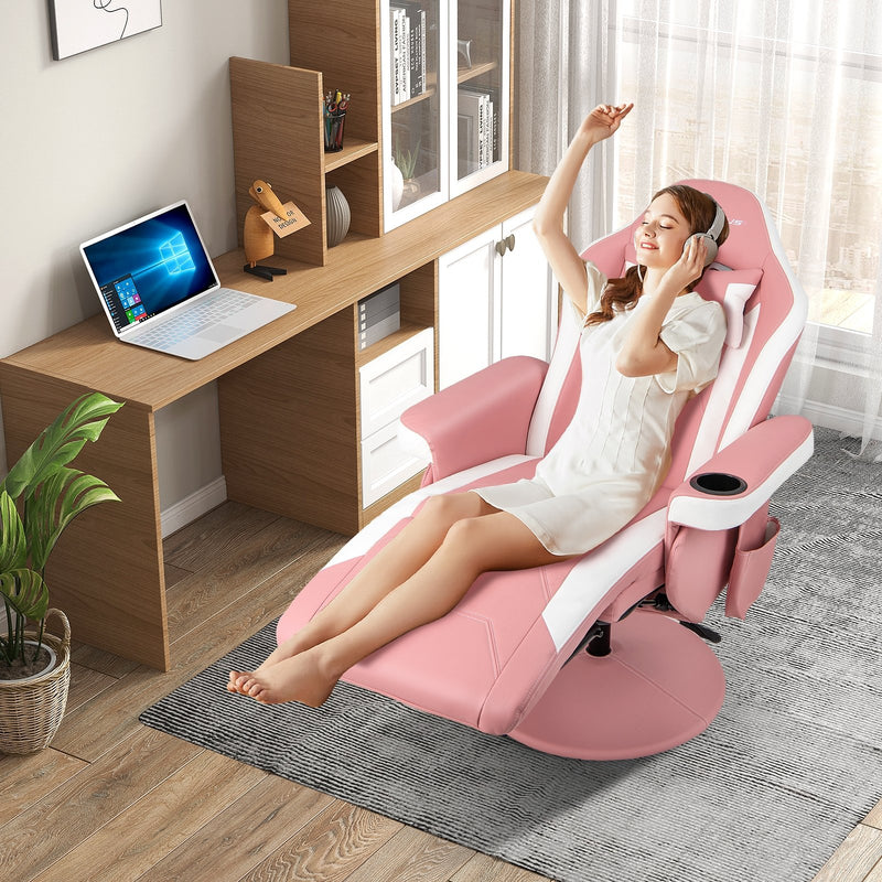 Massage Video Gaming Recliner Chair with Adjustable Height-Pink