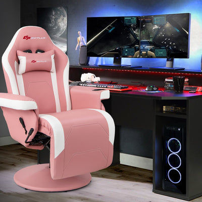 Massage Video Gaming Recliner Chair with Adjustable Height-Pink