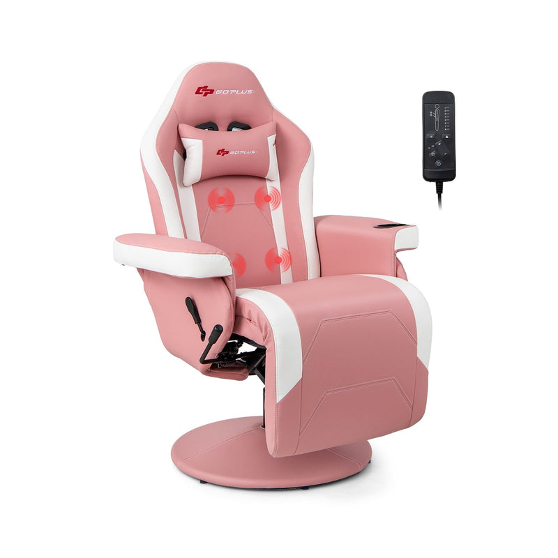 Massage Video Gaming Recliner Chair with Adjustable Height-Pink