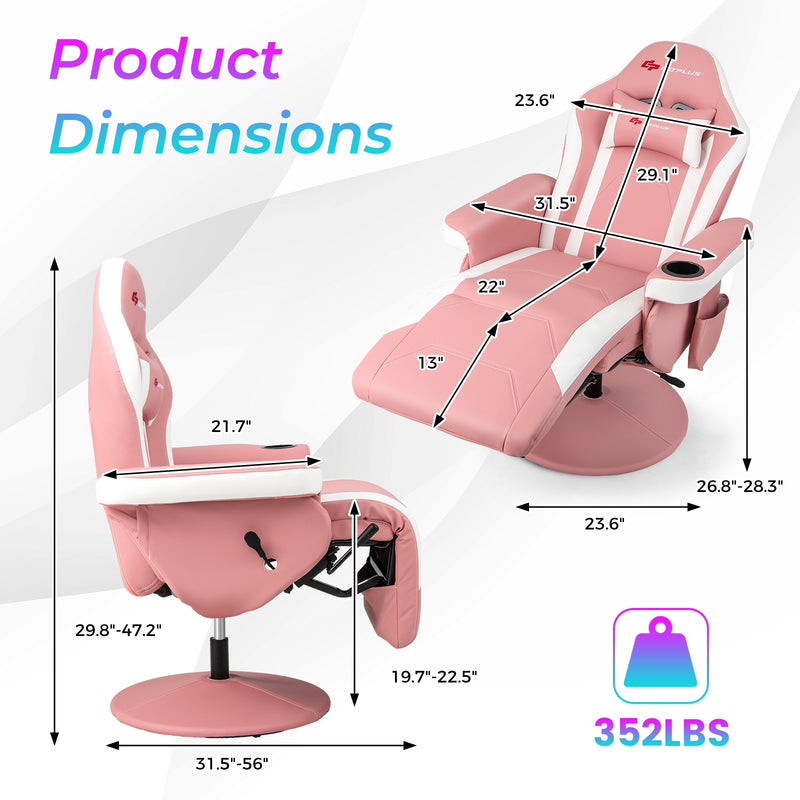 Massage Video Gaming Recliner Chair with Adjustable Height-Pink