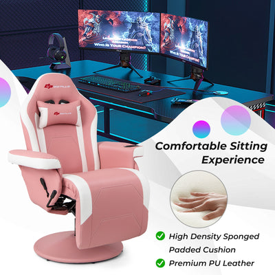 Massage Video Gaming Recliner Chair with Adjustable Height-Pink