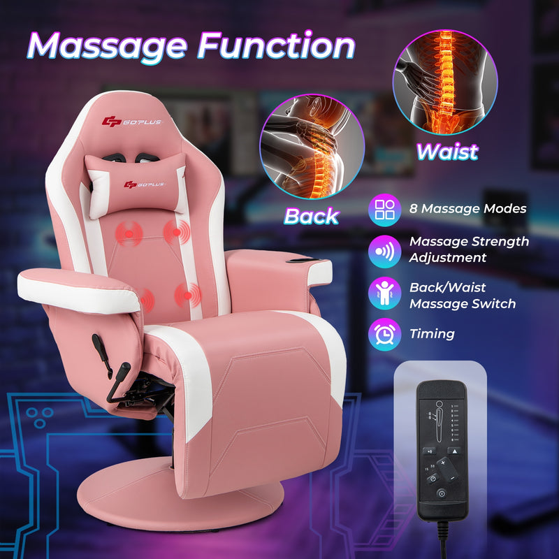 Massage Video Gaming Recliner Chair with Adjustable Height-Pink