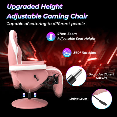 Massage Video Gaming Recliner Chair with Adjustable Height-Pink