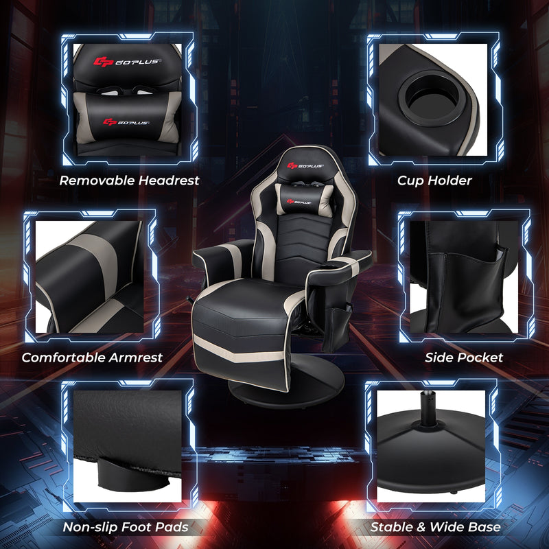 Massage Video Gaming Recliner Chair with Adjustable Height-Gray