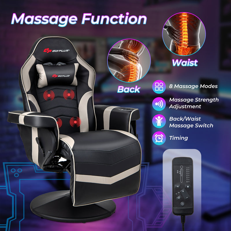 Massage Video Gaming Recliner Chair with Adjustable Height-Gray