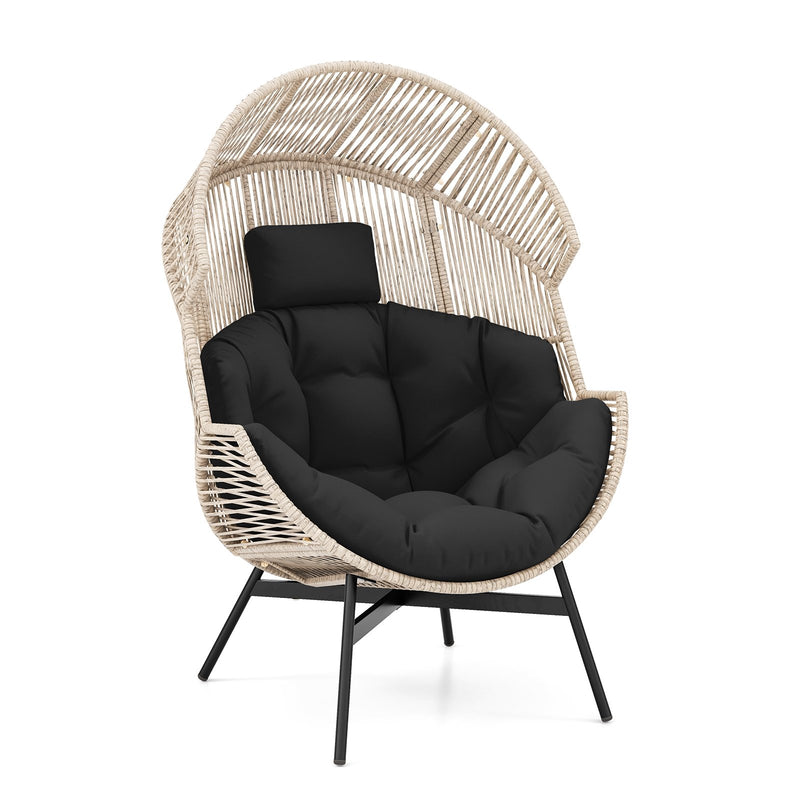 Wicker Oversized Egg Style Chair with Cushions and Headrest-Black