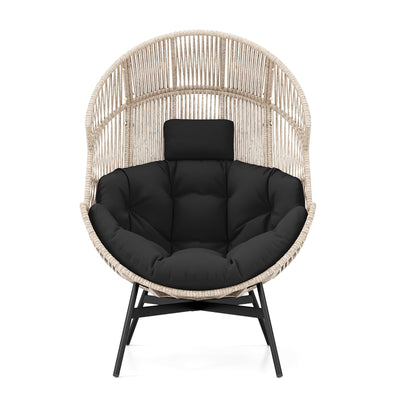 Wicker Oversized Egg Style Chair with Cushions and Headrest-Black