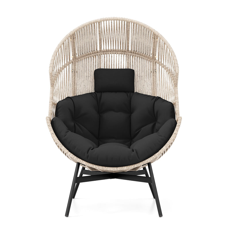 Wicker Oversized Egg Style Chair with Cushions and Headrest-Black