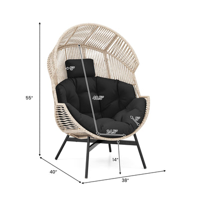 Wicker Oversized Egg Style Chair with Cushions and Headrest-Black