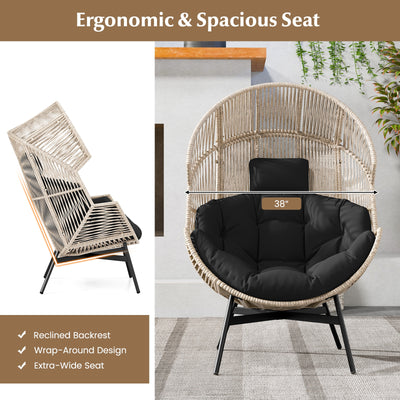 Wicker Oversized Egg Style Chair with Cushions and Headrest-Black