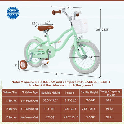 14 Inch Kids Bike with Adjustable Seat and Bell for Kids 3-8 Years Olds-14 inches