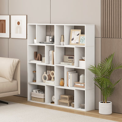 48 Inch 4-Tier Geometric Bookshelf with 8 Cubes for Living Room Bedroom-White