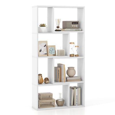 48 Inch 4-Tier Geometric Bookshelf with 8 Cubes for Living Room Bedroom-White