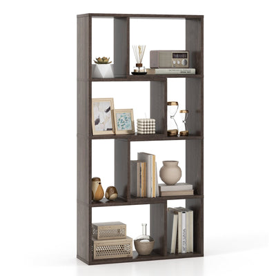 48 Inch 4-Tier Geometric Bookshelf with 8 Cubes for Living Room Bedroom-Gray