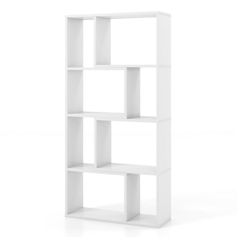 48 Inch 4-Tier Geometric Bookshelf with 8 Cubes for Living Room Bedroom-White