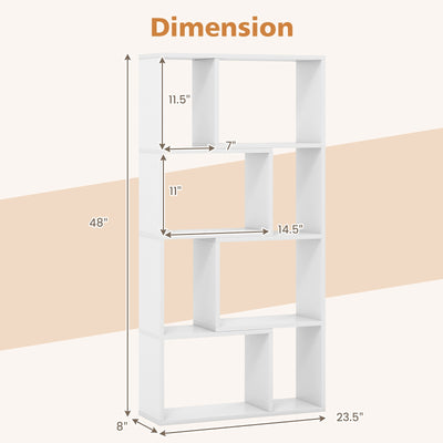 48 Inch 4-Tier Geometric Bookshelf with 8 Cubes for Living Room Bedroom-White