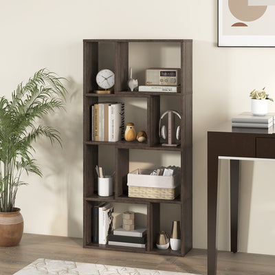 48 Inch 4-Tier Geometric Bookshelf with 8 Cubes for Living Room Bedroom-Gray