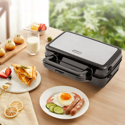 3-in-1 1200W Sandwich Maker with Removable Non-Stick Plates-Black