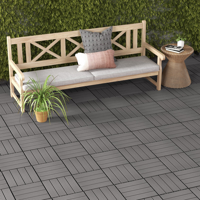 12 x 12 Inch 18 Piece All Weather Interlocking Deck Tiles for Splicing Area-Gray