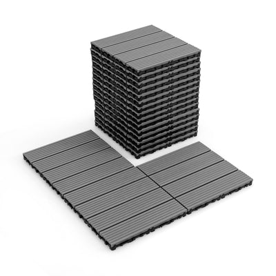 12 x 12 Inch 18 Piece All Weather Interlocking Deck Tiles for Splicing Area-Gray