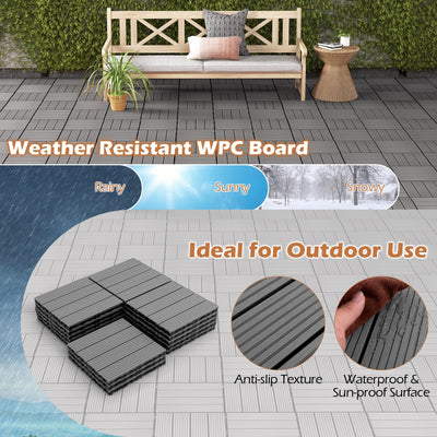 12 x 12 Inch 18 Piece All Weather Interlocking Deck Tiles for Splicing Area-Gray