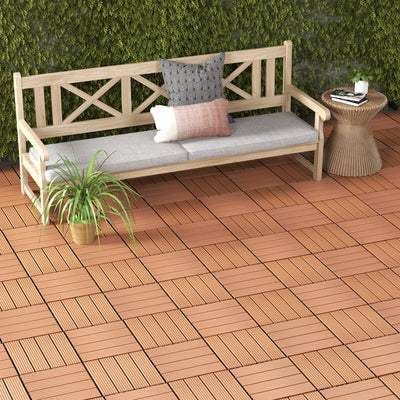 12 x 12 Inch 18 Piece All Weather Interlocking Deck Tiles for Splicing Area-Brown