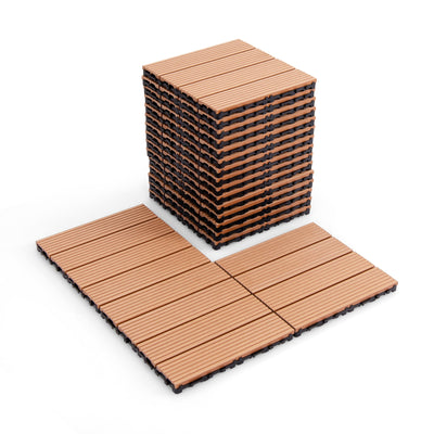 12 x 12 Inch 18 Piece All Weather Interlocking Deck Tiles for Splicing Area-Brown