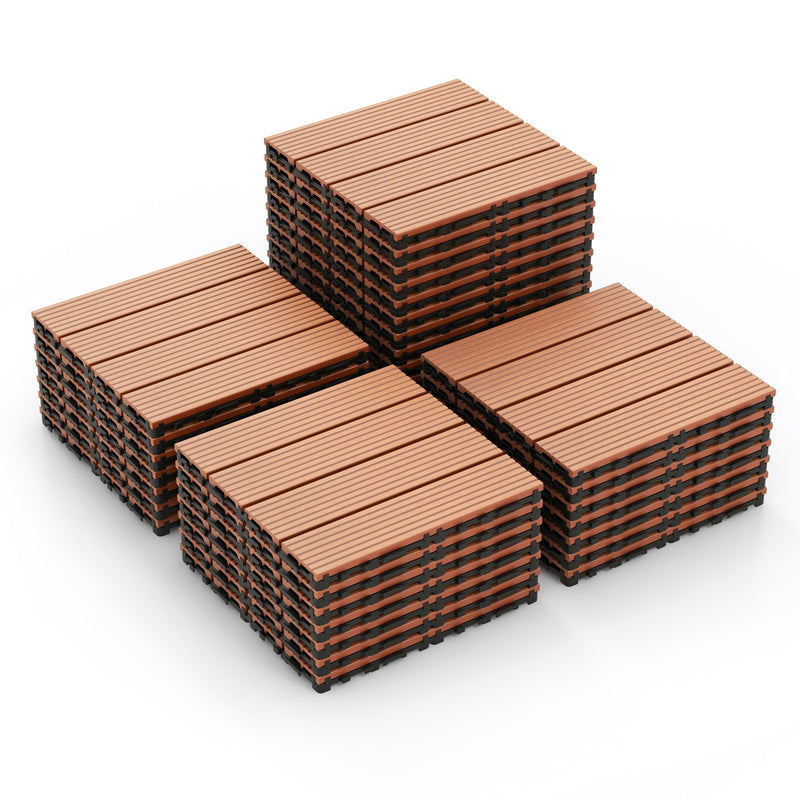 12 x 12 Inch 18 Piece All Weather Interlocking Deck Tiles for Splicing Area-Brown