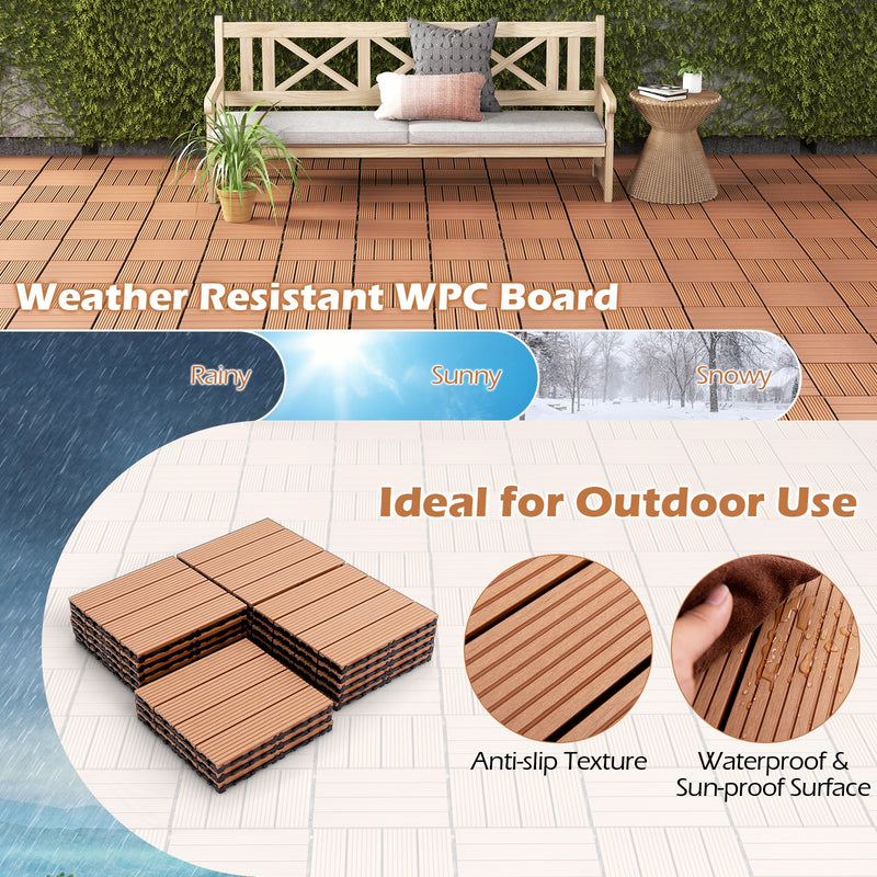 12 x 12 Inch 18 Piece All Weather Interlocking Deck Tiles for Splicing Area-Brown