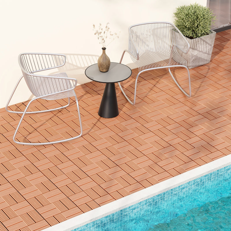 18 Pieces 12 x 12 Inch All Weather Interlocking Deck Tiles-Brown