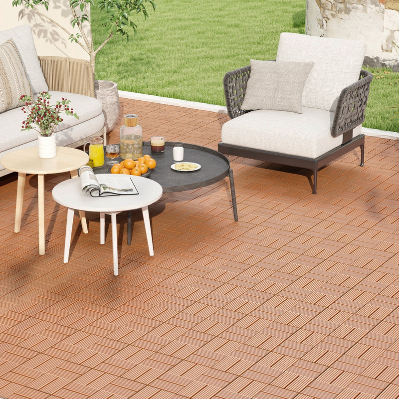 18 Pieces 12 x 12 Inch All Weather Interlocking Deck Tiles-Brown