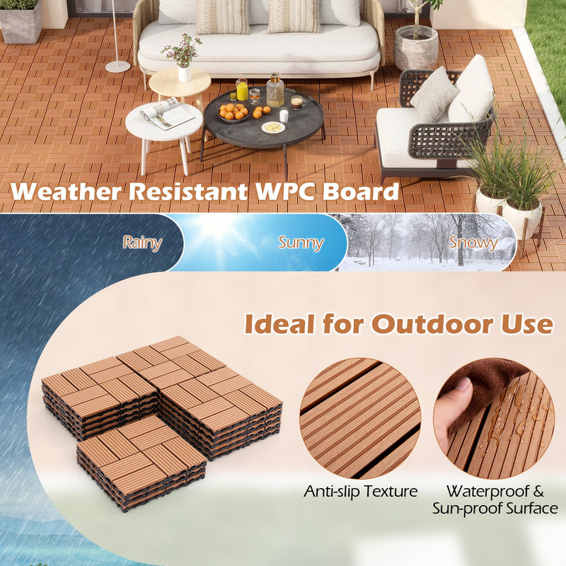 18 Pieces 12 x 12 Inch All Weather Interlocking Deck Tiles-Brown