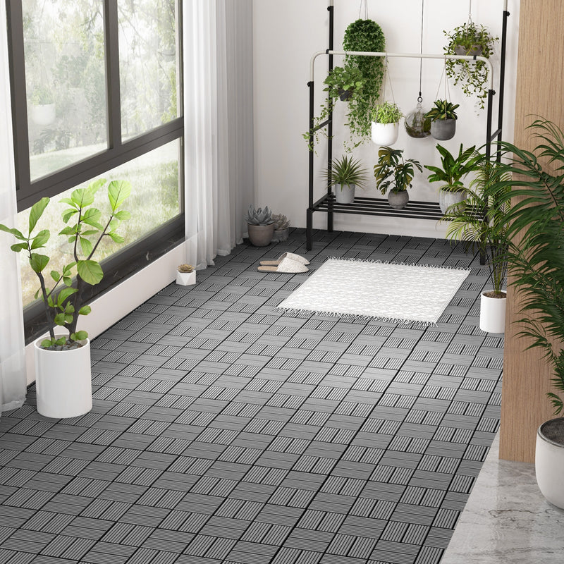 18 Pieces 12 x 12 Inch All Weather Interlocking Deck Tiles-Gray