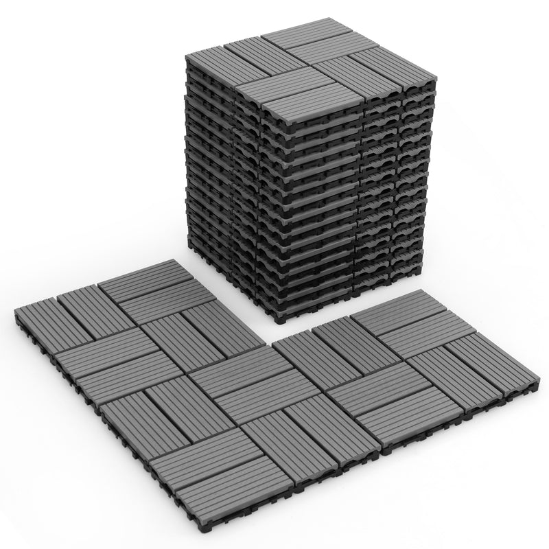 18 Pieces 12 x 12 Inch All Weather Interlocking Deck Tiles-Gray