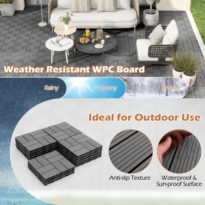 18 Pieces 12 x 12 Inch All Weather Interlocking Deck Tiles-Gray