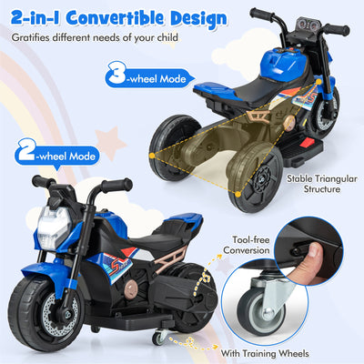 Kids Ride-on Motorcycle 6V Battery Powered Motorbike with Detachable Training Wheels-Blue