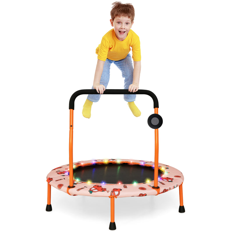 36 Inch Mini Trampoline with Colorful LED Lights and Bluetooth Speaker-Orange