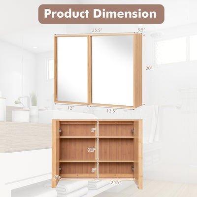 Double Door Bathroom Wall Cabinet with Mirror and  Adjustable Shelves-Natural