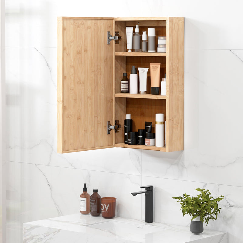 Bamboo Bathroom Wall Cabinet with Mirror with 2 Adjustable Shelves-Natural