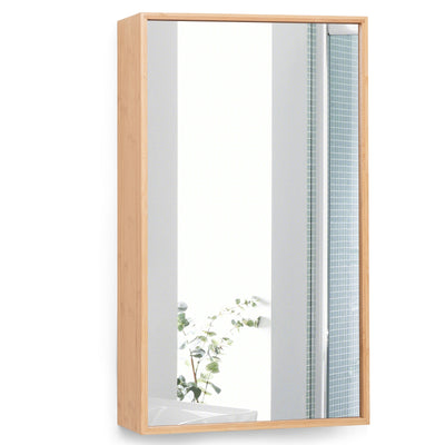 Bamboo Bathroom Wall Cabinet with Mirror with 2 Adjustable Shelves-Natural