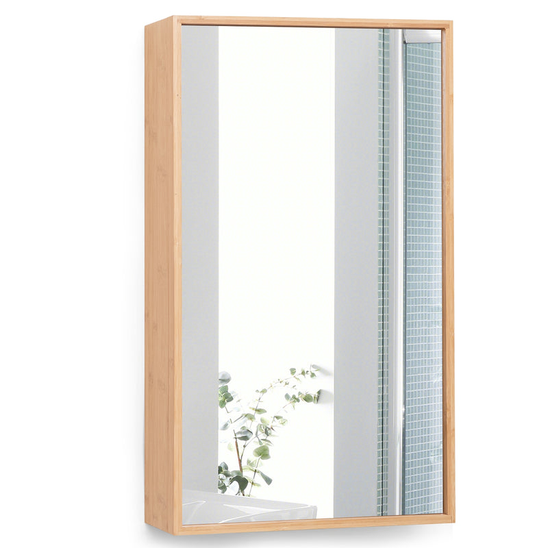 Bamboo Bathroom Wall Cabinet with Mirror with 2 Adjustable Shelves-Natural