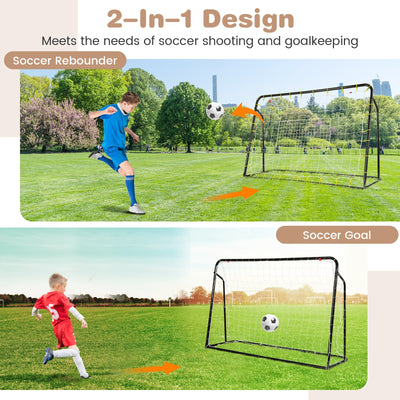 2-in-1 Kids Soccer Rebounder and Soccer Goal with Adjustable Height-Black