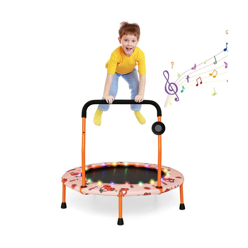 36 Inch Mini Trampoline with Colorful LED Lights and Bluetooth Speaker-Orange