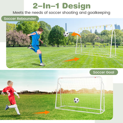 2-in-1 Kids Soccer Rebounder and Soccer Goal with Adjustable Height-White