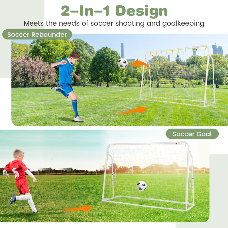 2-in-1 Kids Soccer Rebounder and Soccer Goal with Adjustable Height-White