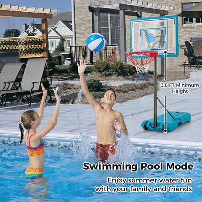 3.8-4.4 Feet Height Adjustable Pool Basketball Hoop for Kids Teens and Adults-Blue