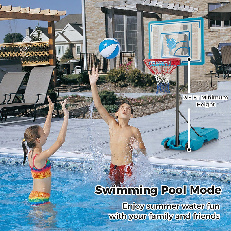 3.8-4.4 Feet Height Adjustable Pool Basketball Hoop for Kids Teens and Adults-Blue